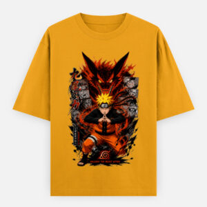 Naruto Shippuden: Naruto and Kurama Battle Mode Unisex Oversized Classic Cotton T-Shirt